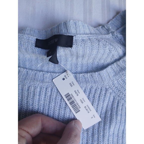 J Crew Sweater Small Womens 100 Wool Leather Arm Patch Ribbed Knit Preppy New - Picture 5 of 13